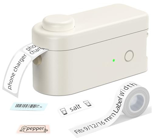 Makeid L1 Etiquetadora Adhesivas, Mini Impresora Etiquetas Térmica Portátil, Compatible con iOS y Android, Ideal para Oficina y Hogar, Incluye Cinta de Etiquetas Plástica Blanca