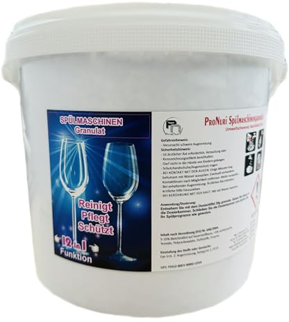 ProNuri Geschirrspülmaschinen-Granulat, 5 Kg Eimer 5,- € / kg Spülmaschinen Pulver Geschirr Reiniger 12-in-1 Funktion, Reinigt Pflegt Schützt