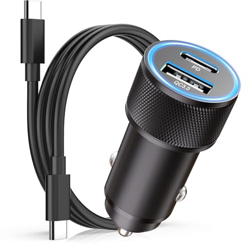 Chargeur Allume Cigare USB C Rapide 60W, Chargeur Voiture USBC PD&QC3.0 Rapide Adaptateur Prise Allume Cigare USB avec Câble UsB C pour Samsung Galaxy S25 S24 S23 S22, iPhone 17 16 15 Pro Max/Plus/Pro