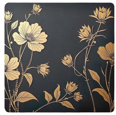 ODAWA Mjuk återanvändbar wrap duk gyllene blommor svart självhäftande dukar 55 cm x 55 cm magiska självhäftande dukar för kamera, lins, bärbar dator