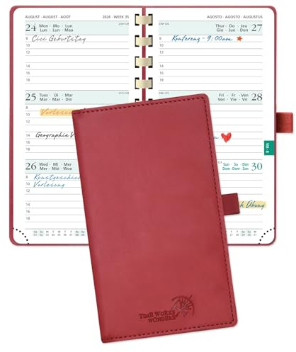 POPRUN Agenda 2026 16,5 x 9 cm Liten Spiral Planerare, Mjukt Omslag, Ficka Kalender 2026 med Avrivbara Hörn, Vegansk Läder, 100 GSM tjockt papper, Turkos