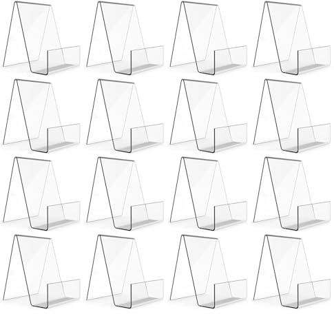Cobenga 16-pack genomskinliga bokstativ i akryl, 7,5 x 9 x 10,5 cm akryl displaystativ bokhållare, bokhylla för visning av bildalbum, böcker, musikblad, anteckningsböcker, konstverk