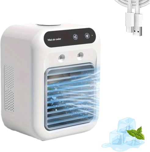Glacier Breeze AC-Ventilator, Neue 3-in-1 Tragbare Klimaanlage – Sofortige Abkühlung, 2 Geschwindigkeiten, Ultraleiser Verdunstungsluftkühler für Schlafzimmer, Zuhause, Büro, Sommergebrauch (Weiß)