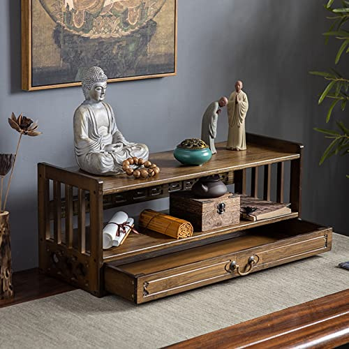 Andligt altarbord med låda – bambu meditationsbord för böner och spådom, orientalisk stil soffbord för vardagsrum – toppförvaring
