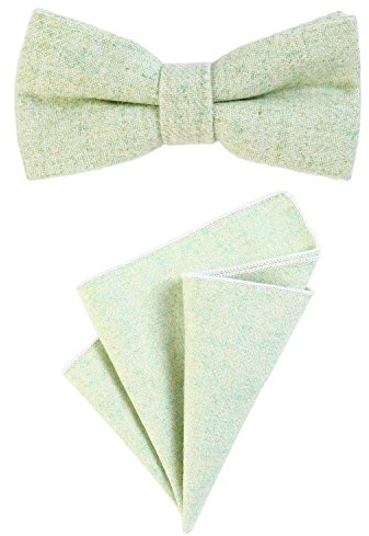 DonDon Herren Fliege 12 x 6 cm gebunden längenverstellbar und Einstecktuch 23 x 23 cm farblich passend aus Baumwolle hellgrün