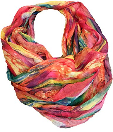 JameStyle26 Écharpe d’été, en soie, à boucle, dégradé de couleur, motif arc-en-ciel, ronde, légère, Rose, Taille Unique