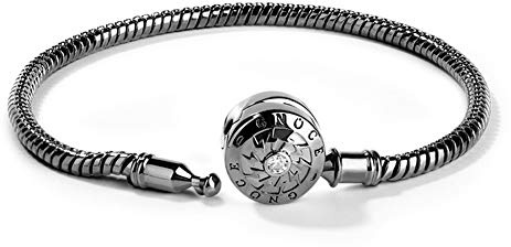 GNOCE Klassisches Charm Armband mit Runder Verschluss Schließe 925 Sterlingsilber Der Moment, den ich Sie treffe Elegantes Schlangenkette für Damen Herren (2Schwarz, 18)