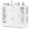 COSTWAY Sideboard Weiss, Küchenschrank Aufbewahrungsschrank mit gehärteten Glastüren und Schubladen, Beistellschrank aus Holz, Buffetschrank für Esszimmer, Küche, 107 x 30 x 82 cm (Weiß)