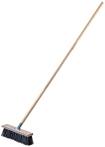 KADAX Balai de rue avec bord à gratter 2 en 1 Balai de Route Balai industriel à long manche en bois Balai de salle en plastique (30 cm)