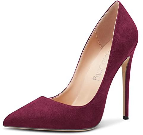 NobleOnly Femmes Aiguille Haut High Talon Heel Pointu Bout Escarpins Slip-on Bureau Sexy Classique Chaussures Bourgogne Rouge 41 EU