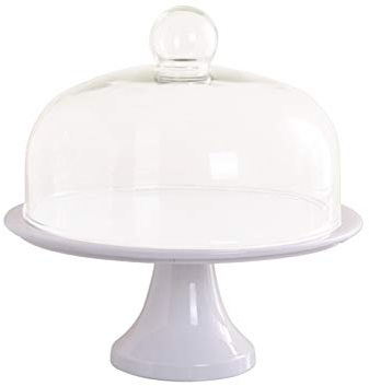 ZEELYDE Cloche Alimentaire/Aliments Tente,Supports à Dessert avec Couvercle, présentoirs à gâteaux en céramique Blanche avec dôme en Verre Transparent Plateau à pâtisserie pour Le thé de l'après-Mid