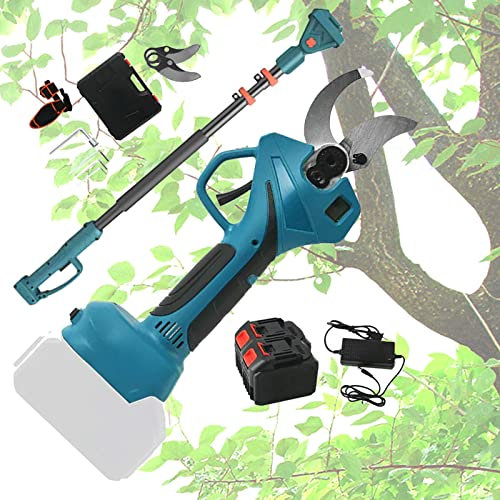 Tijeras de Podar Eléctricas Profesionales Sin Cable de 35mm Tijera Eléctricas con 2.9m Pértiga de Extensión, 2x Batería Recargable y 2x Hojas de Repuesto para Jardinería Viñedos Árboles Frutales