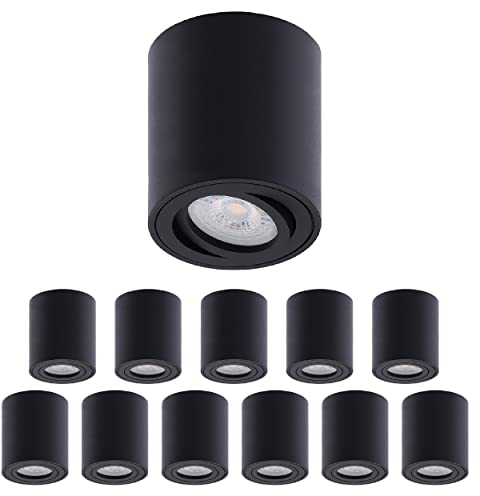 Oktaplex 12 Stück Aufbaustrahler Lile M Schwarz - inkl. LED Modul 4,8W 230V 3000K Warmweiß 80x85mm Aufputz Aufbauleuchte Aufbauspot Aluminium Schwenkbar
