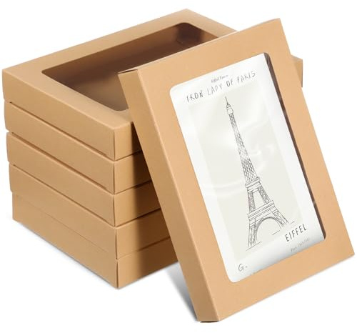 Chivertion 50 Pcs Greeting Card Storage Box Bulk Graduation Cardboard Cards Box with Transparent Window Kraft Paper Frame Photo Storage Envelope for Party (5.39 x 7.4 x 1 Inch)