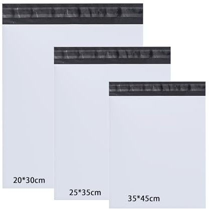 Rshuhx Versandbeutel Plastik Versandtaschen 20cm*30cm/ 25cm*35cm/ 35cm*45cm Versandtüten für Kleidung Kleine Schuhbox Hemd und Pullover Selbstklebend und Blickdicht (3 Tailles Mixed 30pcs Weiß)