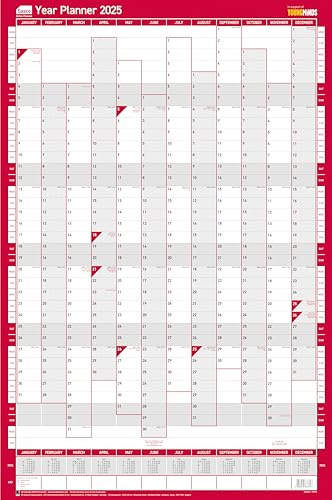 Sasco 2025 Compact Yearly Wall Planner, Paper Mini Whiteboard Poster Style Dry Erase Calendar, Small Wall Planner with Dry Erase Pen & Stickers, Wall Chart, Portrait, Blue, 405x610mm, 2410245