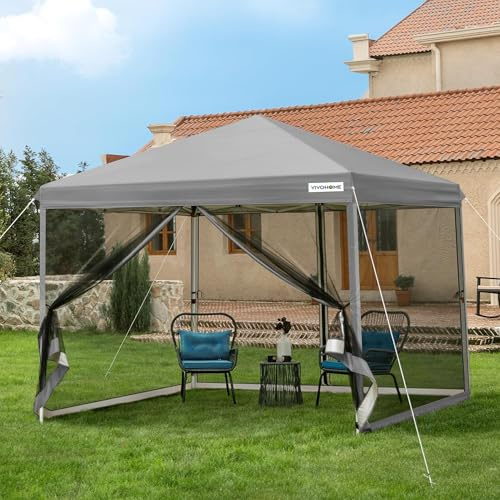 VIVOHOME Tente Écran Tonnelle Pliante 3x3m Portable résistant à l'eau Barnum Pavillon de Jardin avec Moustiquaire 2 Portes à Fermeture Éclair et Sac Roulant pour Camping Pique-Nique Fête