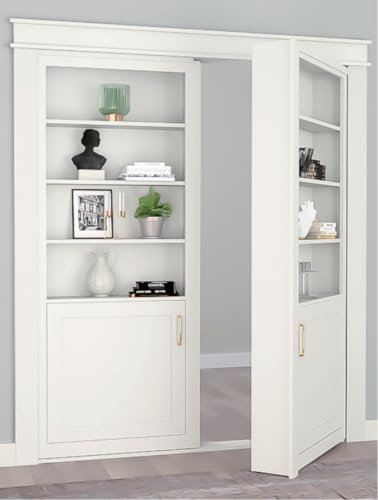 Quick.Simple.Easy SEQ - Porta a spinta in legno, stile contemporaneo, con libreria nascosta, libreria bianca con ante, ripiani regolabili, 1 armadietto