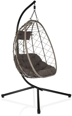hjh LIVING Fauteuil Suspendu avec Support COCOVA Outdoor Chaise Suspendue avec Coussin, Fauteuil pour Jardin, Balcon, terrasse et Salon, Noir/Gris