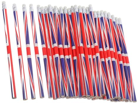 Operitacx 36 crayons pour enfants en vrac : 7,5 pouces grands crayons en bois mignons avec embout gomme, impression du drapeau britannique Union Jack pour les étudiants - Instruments d'écriture pour