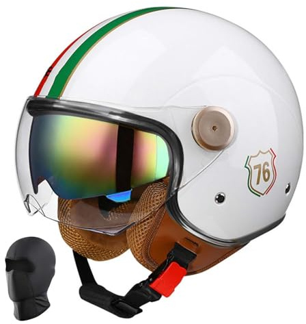 Casco de Motocicleta para Adultos con Visera, Casco Abierto con certificación ECE, Cumple con los requisitos de Seguridad Vial, Casco Estilo Jet Retro para recorridos en Scooter Cruiser J,M57-58CM
