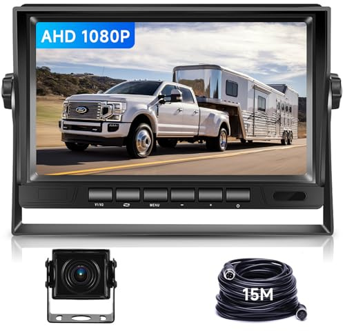 VECHTEL Retrocamera Camper Telecamera per Auto, AHD 1080P 7 Monitor LCD e Kit, Telecamera Posteriore con Cavo da 15M, Visione Notturna IP69, Resistente all'Acqua, Adatto per Autocaravan Camion