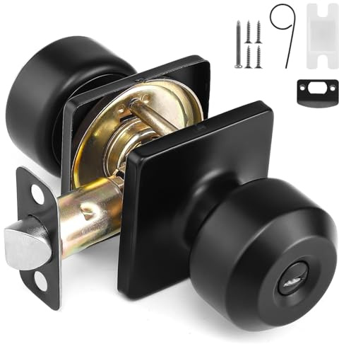 HuaJiao Door Knob with Lock, Internal Doors Handle Locks Round Door Lock Set for Bathroom Black