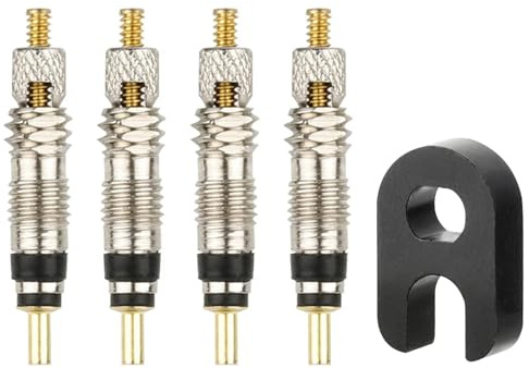 Presta Valve Cores, 4 PCS Replacement Bicycle Presta Valve Remover Tool Kit, Copper Tubeless Presta Valve Core with Core Removal Tool for Universal Road MTB Bike Tires Car