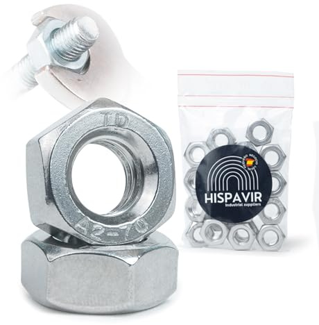HISPAVIR® | Tuercas Hexagonales M5 DIN 934 Acero Inoxidable A2 | Pack 50 Unidades | Llave de 8 mm | Rosca Métrica Estándar 0,80 mm | Alta Resistencia y Anticorrosión | Bricolaje y Profesional.