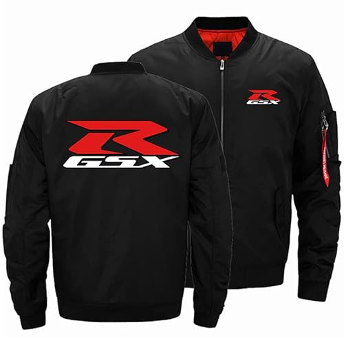 WDOZHGF Baseballjacka för män med ståkrage klassisk pilotstil G.S.X-R sportiga fritidskläder långärmad, svart, 3XL