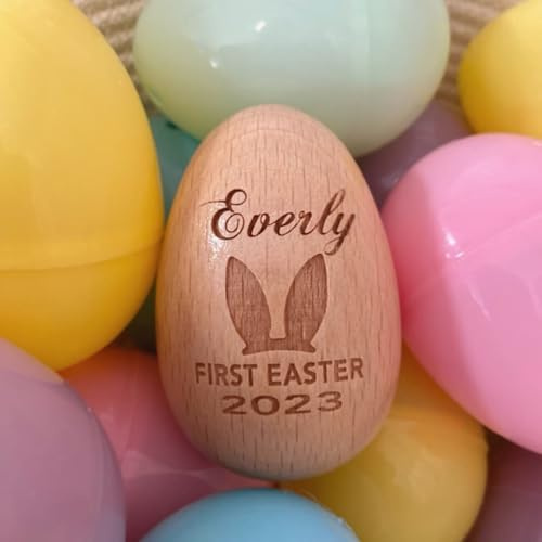 Gufacai Personalized Musical Easter Egg Shaker 2026,Custom Engraved Wooden Eggs Gifts for Baby Kids Toddlers,Baby First Basket Fillers (Small)