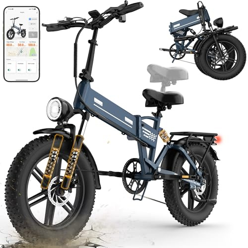 EGGKING Bicicletta Elettrica a Pedalata Assistita 20 x 4.0 Fat Tire, Doppia Sospensione, 7 Velocità, Batteria Rimovibile 48V, Display LCD