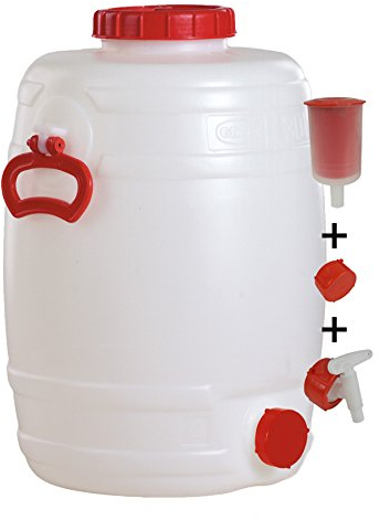 Graf Fass 30 Liter Rund mit Auslaufhahn NW10 und Gärspund, Weiß, Polyethylen, Getränkefass, 33 cm Ø, 47 cm Höhe, 1.7 kg, Duschergesichert, 4250699407963, 3643222031
