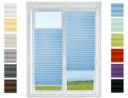 Plissee Rollo NACH MAß zum Anschrauben | TOP QUALITÄT Pearl Stoffkollektion | Halterungen zum Schrauben | Faltrollo Jalousie, Sichtschutz, Sonnenschutz Fenster (Lichtblau, B: 81-90cm, H: 91-110cm)