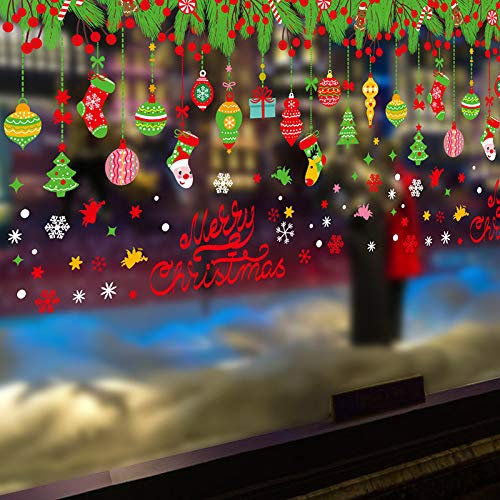 VHVCX Weihnachtsdekoration liefert Wandaufkleber Glasfenster Aufkleber Weihnachtskugeln Ball Ornamente kreative Feiertagseinzelteile hängen
