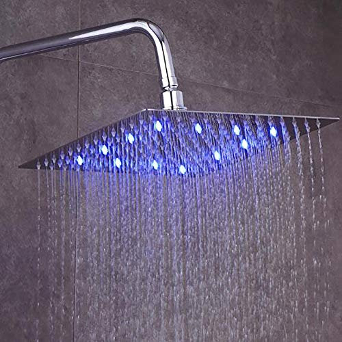YLXD Pommeau de Douche LED,Tête de Douche,Acier Inoxydable 304 Pommeau de Douche,Carre,Economie d'eau et Haute Pression pour Salle de Bain(20 * 20cm)