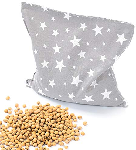 Amilian Kirschkernkissen 22 x 22cm Wärmekissen Wärmekompresse Körnerkissen Kirschkernsack Kirschkern Kissen für Kinder Erwachsene ideal als Massagekissen Kältekissen Sternchen KLEIN Grau