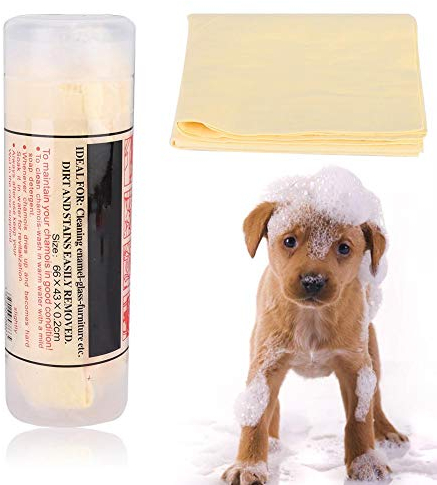 GOTOTOP Chamois Cloth for Pet Dogs Cats, Pet Soft Bath Shower Towel Super Absorbent Drying Clean Towel for Car Hair Furniture(Yellow)