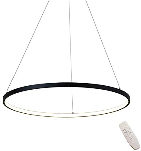 Serin-Eletro LED-Pendelleuchte Schwarz Rund Ring Dimmbar Pendellampe mit Fernsteuerung Höhen-Verstellbar Decken-Hängeleuchte für Wohnzimmer Schlafzimmer Esszimmer Küchen Beleuchtung