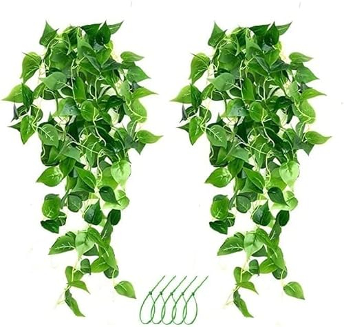 ASOENTIWOX 2 Stück Künstliche Hängepflanzen, Kunstblumen wie echt, Efeu Pflanzen Grüne Dekoration für Garten, Hochzeit, Balkon, Hängekörbe, Kunstpflanzen, yt-66