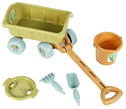Theo Klein 7660 Klein Goes Bio - Carro con Cubo | Robusto Carro de bioplástico | Incluye Cubo, rastrillo, Pala y colador | Juguetes para niños a Partir de 1 año