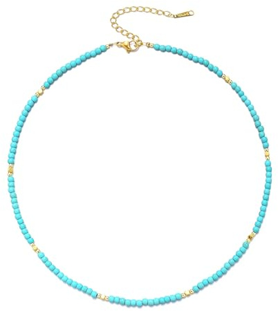 Aleasha Turquoise Necklace for Women Dainty Gold Gemstone Choker Birthstone Handmade Summer Beach Jewelry