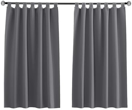 Tenger Home Gardinenschals Verdunkelungsvorhang Kurz Küchefenster Vorhang Gardinen Blickdicht Schlafzimmer mit Schlaufen, 1 Stück (Grau, B 120 x H 150 cm)