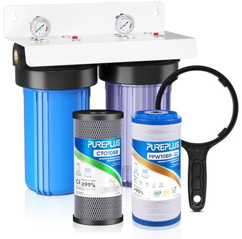 PUREPLUS 2-Stage Whole House Water Filter, Clear Housing, for Well Water