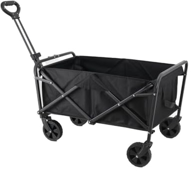 YILIKISS Bollerwagen Faltbar 80KG, Faltbollerwagen Transportwagen Alle Gelände mit Teleskopstange Bremsen für den Garten, Schwarz