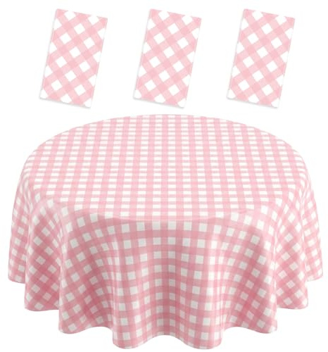 Confezione da 3 tovaglie rotonde rosa e bianche circolari a scacchi, classica tovaglia rotonda rosa, decorazioni per interni ed esterni, per picnic, barbecue, feste di vacanza, 213 cm