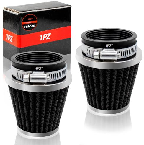 1PZ ES4-FA2 2 Filtros de aire para moto Universal 52mm 53mm 54mm Acero de doble capa Para motocicletas de 50cc 110cc 125cc 150cc 200cc GY6 Scooter ATV Quad Dirt bike Pit bike(2 piezas, negro)