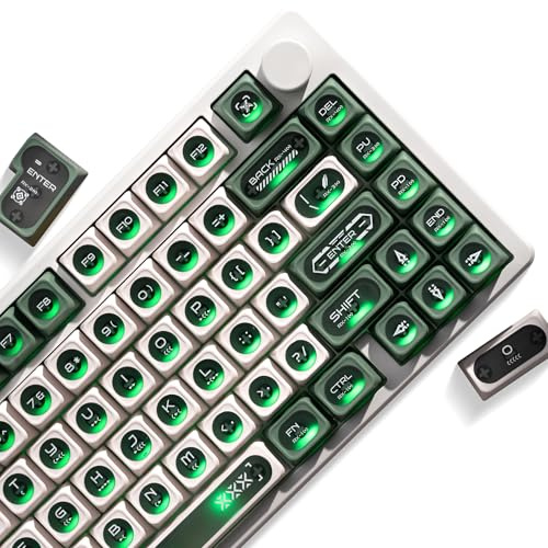 OHY XVX Green and White Shine Through Keycaps for Mechanical Keyboards - 136 Keys Green Translucent Cat Eye Design,Cherry MAX Profile, PC+PBT Frosted RGB Keycaps