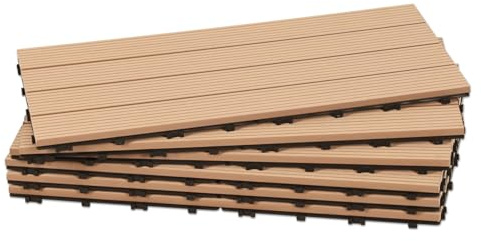 Fiqops 60 stycken WPC terrassplattor, 30 x 60 cm Wpc kakel, trädgårdsplattor med klicksystem, terrassbrädor balkongplattor klickplattor, terrassbrädor vattentäta, för 10 m² teak