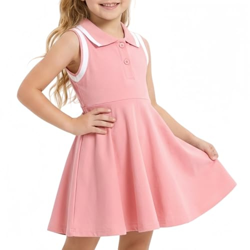 WISREMT Little Girls Summer Active Sport Dress for Tennis Golf, Ages 3-10Y | Soft kids school uniform, sleeveless polo dress for casual holiday play gifts, and children's pleated flare sundress